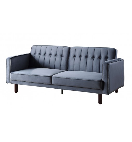 79" Dark Gray Velvet And Black Sleeper Sofa