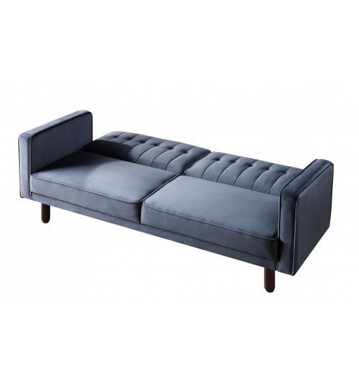 79" Dark Gray Velvet And Black Sleeper Sofa