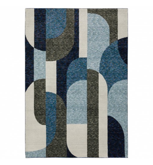 6' X 9' Blue And Gray Geometric Power Loom Area Rug