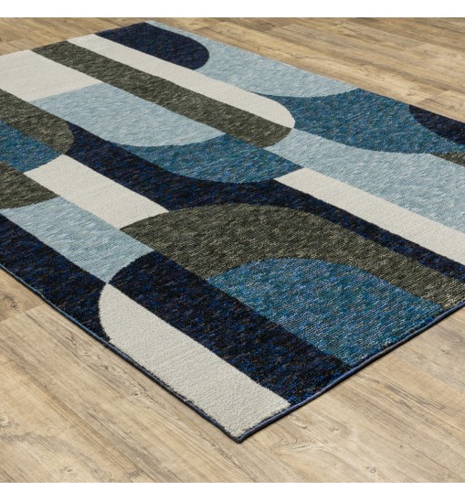 6' X 9' Blue And Gray Geometric Power Loom Area Rug