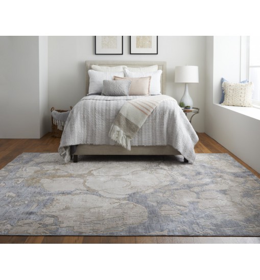 2' X 3' Tan And Blue Abstract Power Loom Distressed Area Rug