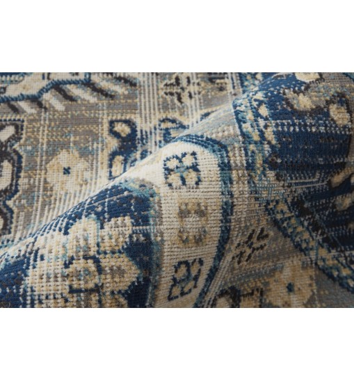 8' Blue And Ivory Abstract Power Loom Distressed Stain Resistant Runner Rug