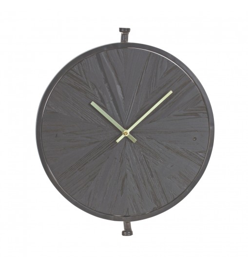 2" Circle Black Wood And Solid Wood Analog Wall Clock