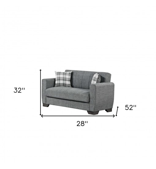 52" Gray Brown Chenille Futon Convertible Sleeper Love Seat With Storage And Toss Pillows