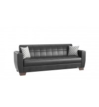 84" Black Faux Leather And Brown Sleeper Sleeper Sofa With Two Toss Pillows