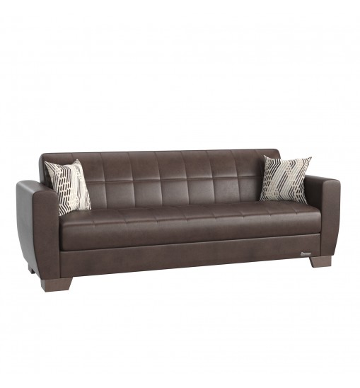 84" Brown Faux Leather Sleeper Sleeper Sofa With Two Toss Pillows