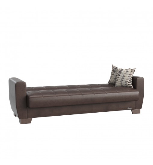 84" Brown Faux Leather Sleeper Sleeper Sofa With Two Toss Pillows