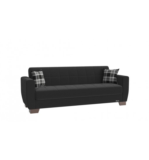 84" Black Chenille And Brown Sleeper Sleeper Sofa With Two Toss Pillows