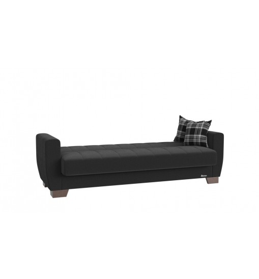 84" Black Chenille And Brown Sleeper Sleeper Sofa With Two Toss Pillows