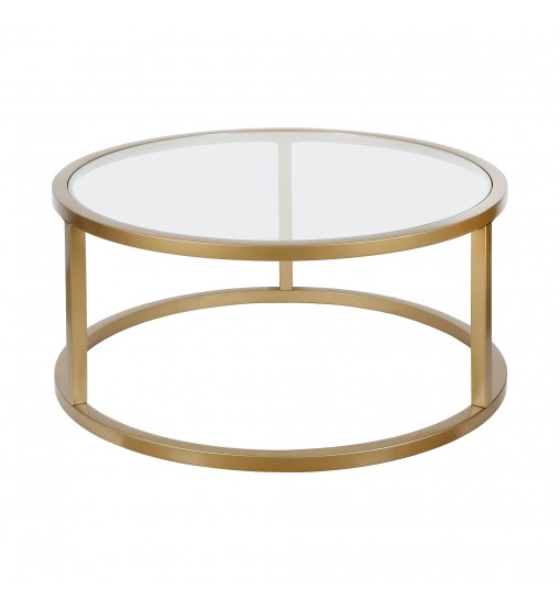 35" Gold Glass Round Coffee Table