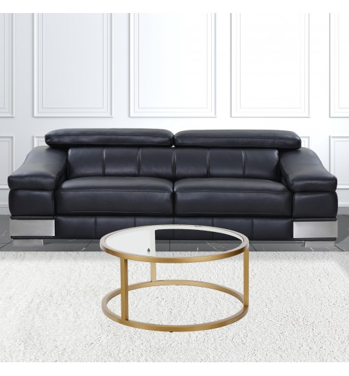 35" Gold Glass Round Coffee Table