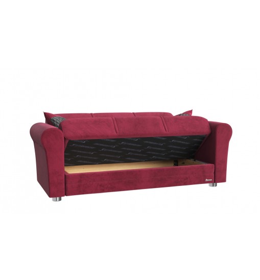 63" Burgundy Silver Microfiber Futon Convertible Sleeper Love Seat With Storage And Toss Pillows