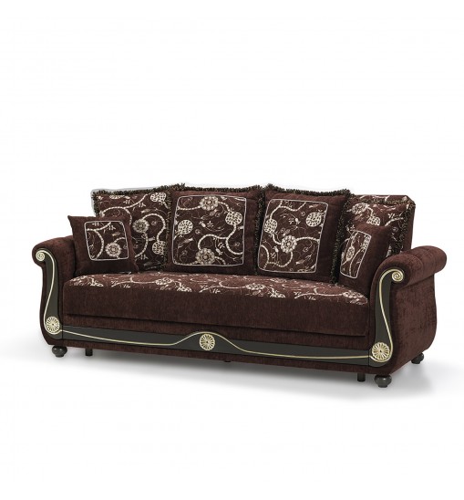 95" Brown Chenille Sleeper Sofa With Two Toss Pillows