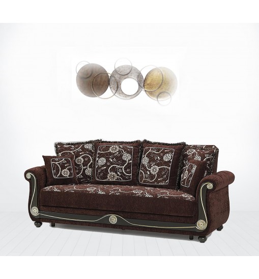 95" Brown Chenille Sleeper Sofa With Two Toss Pillows