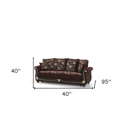 95" Brown Chenille Sleeper Sofa With Two Toss Pillows