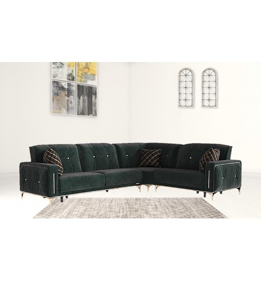 Green Microfiber Sleeper L Shaped Three Piece Sofa And Chaise Sectional