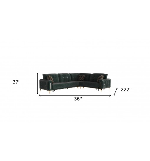 Green Microfiber Sleeper L Shaped Three Piece Sofa And Chaise Sectional