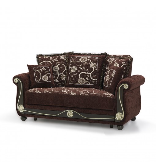 71" Brown Dark Brown Chenille Futon Convertible Sleeper Love Seat With Storage