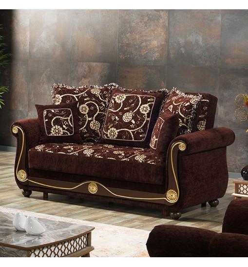 71" Brown Dark Brown Chenille Futon Convertible Sleeper Love Seat With Storage