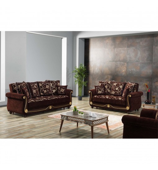 71" Brown Dark Brown Chenille Futon Convertible Sleeper Love Seat With Storage