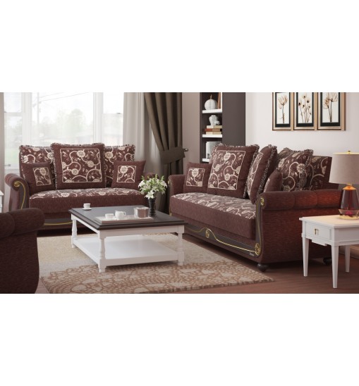 71" Brown Dark Brown Chenille Futon Convertible Sleeper Love Seat With Storage