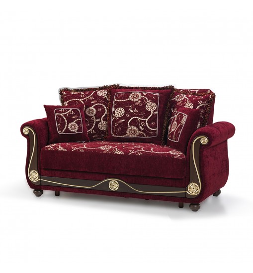 71" Burgundy Dark Brown Chenille Futon Convertible Sleeper Love Seat With Storage