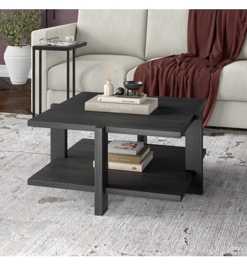 35" Gray Manufactured Wood Square Coffee Table With Shelf