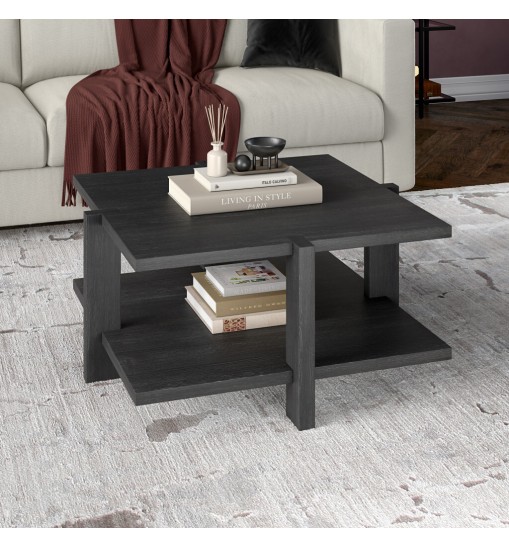 35" Gray Manufactured Wood Square Coffee Table With Shelf