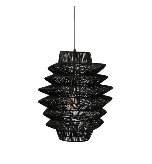 Single Rattan Dimmable Ceiling Light With Black Shades