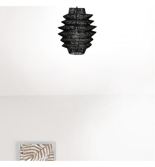 Single Rattan Dimmable Ceiling Light With Black Shades