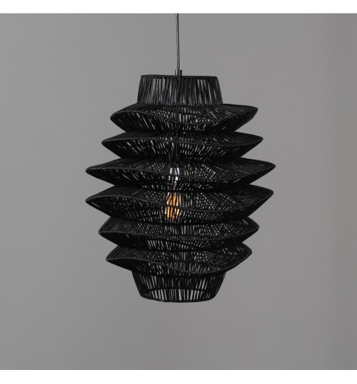 Single Rattan Dimmable Ceiling Light With Black Shades