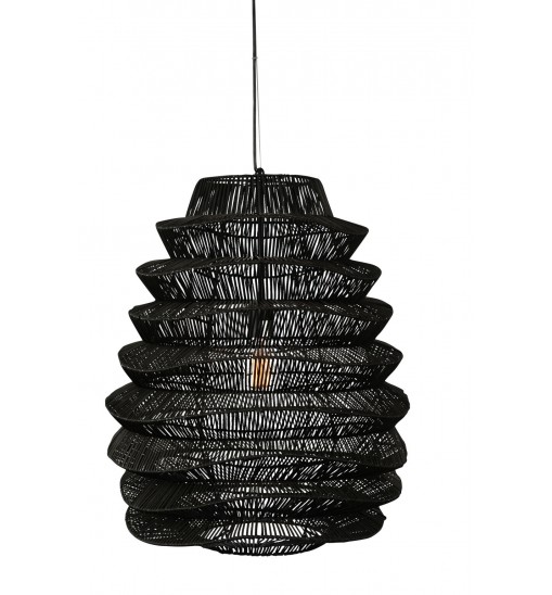 Single Rattan Dimmable Ceiling Light With Black Shades