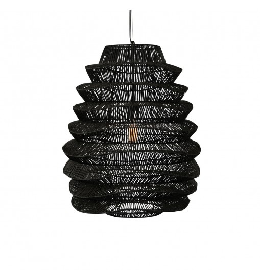 Single Rattan Dimmable Ceiling Light With Black Shades