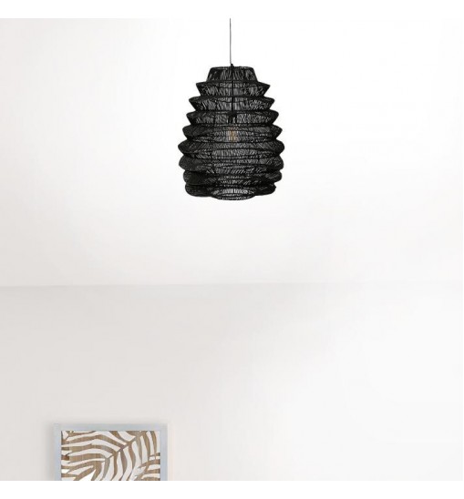 Single Rattan Dimmable Ceiling Light With Black Shades