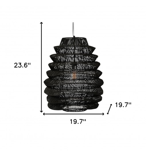 Single Rattan Dimmable Ceiling Light With Black Shades