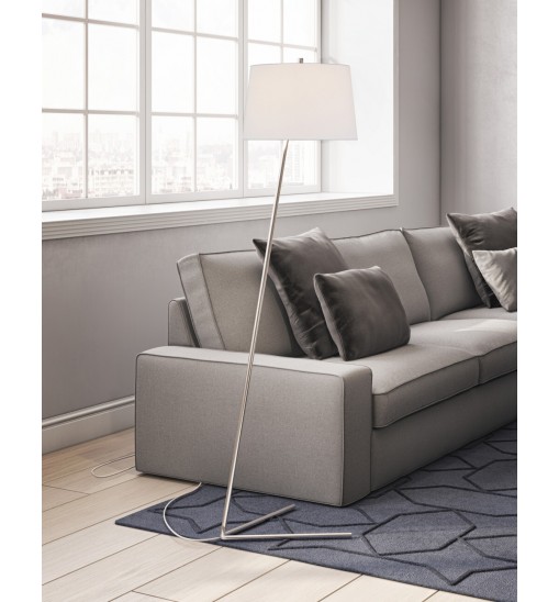 60" Nickel Novelty Floor Lamp With White Frosted Glass Drum Shade