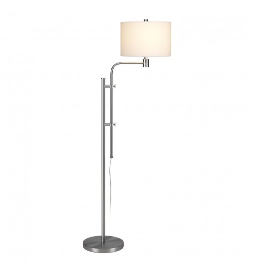 71" Nickel Adjustable Traditional Shaped Floor Lamp With White Frosted Glass Drum Shade