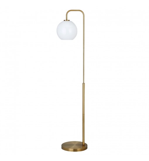 62" Brass Arched Floor Lamp With White Frosted Glass Globe Shade