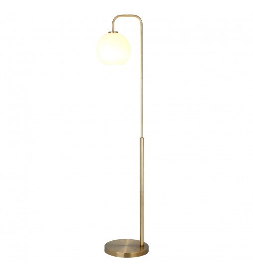 62" Brass Arched Floor Lamp With White Frosted Glass Globe Shade