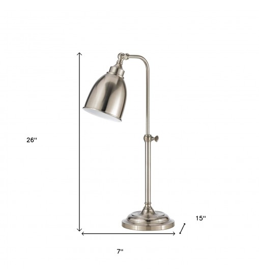 26" Nickel Metal Adjustable Table Lamp With Nickel Dome Shade