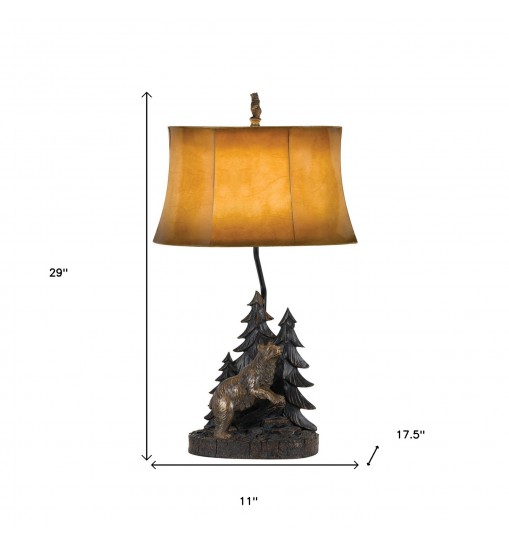 29" Bronze Bear in the Woods Table Lamp With Brown Bell Shade