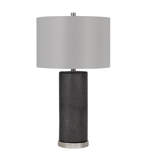 27" Black Metal Table Lamp With Gray Drum Shade