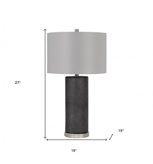 27" Black Metal Table Lamp With Gray Drum Shade