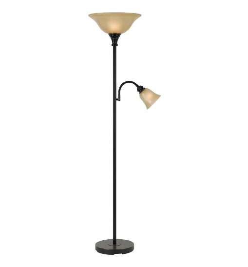 71" Bronze Two Light Torchiere Floor Lamp With Brown Frosted Glass Dome Shade