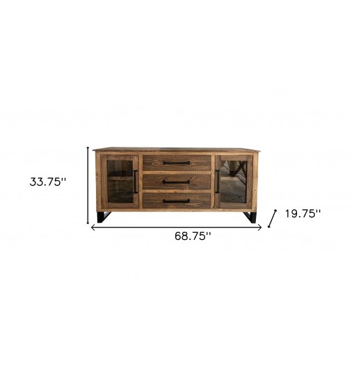 69" Brown Solid and Manufactured Wood Distressed Buffet Table