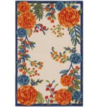 3' X 4' Blue and Orange Floral Power Loom Area Rug