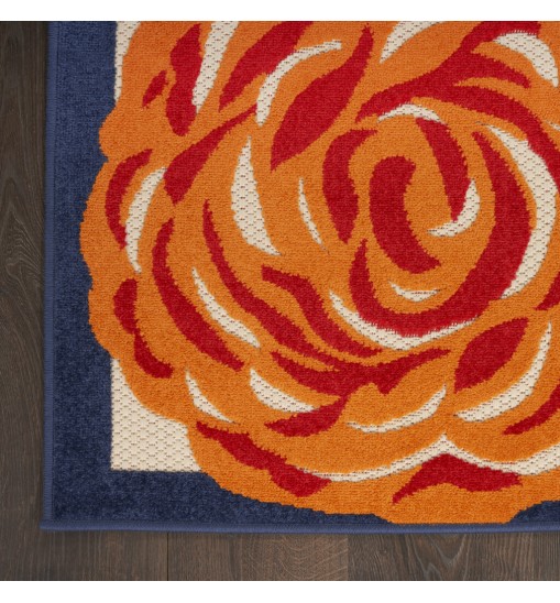 3' X 4' Blue and Orange Floral Power Loom Area Rug