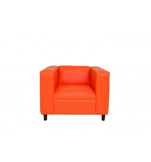 36" Orange And Black Faux Leather Arm Chair