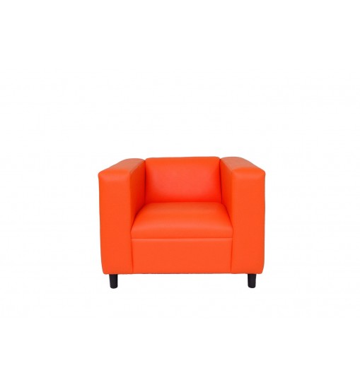 36" Orange And Black Faux Leather Arm Chair