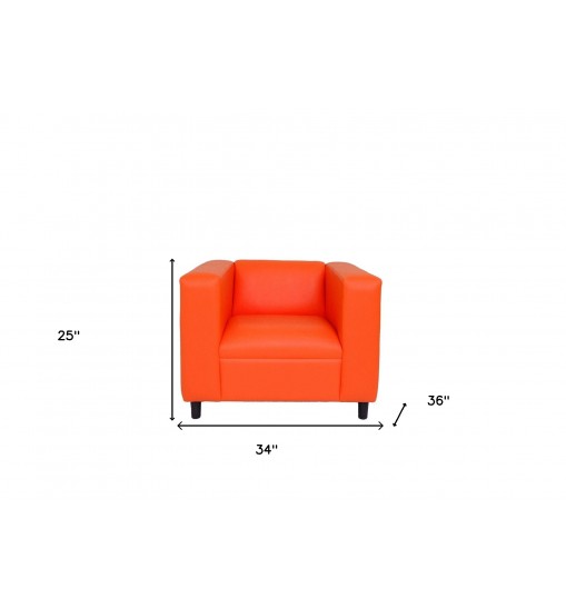 36" Orange And Black Faux Leather Arm Chair